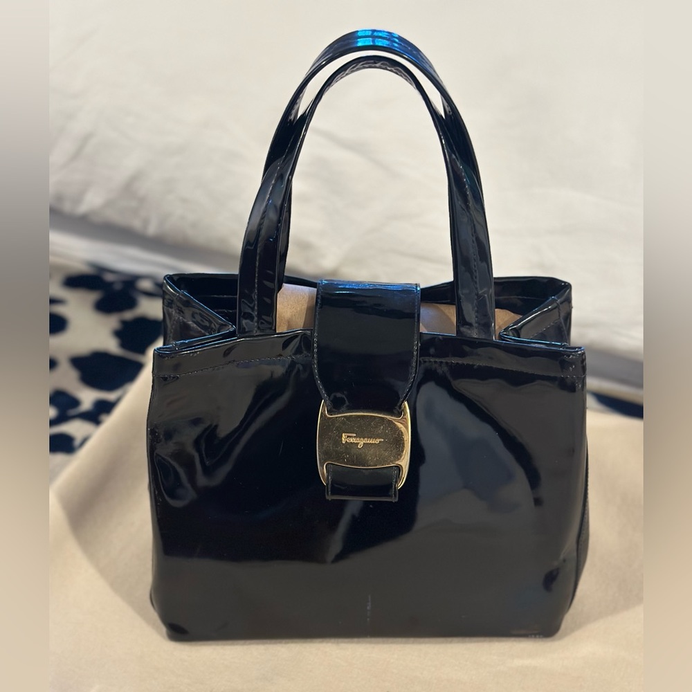 Ferragamo black patent leather purse